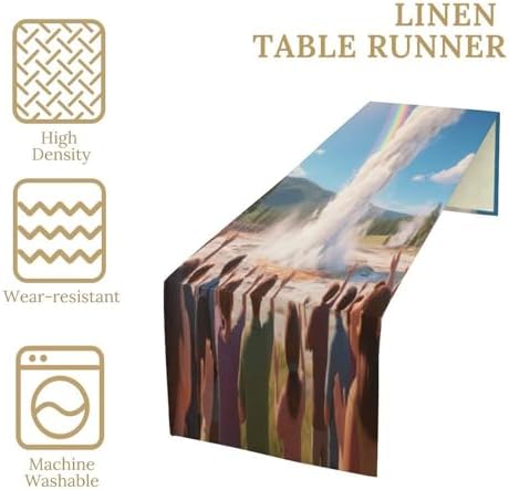 Geyser Eruptions Linen Table Runner , Table Cloth Washable , Tablecloth for Kitchen Coffee Table Family Dinners Holiday Parties Home Decor (13.4x72.4 Inch)