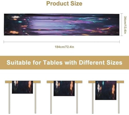 Holographic Projection Forest Linen Table Runner , Table Cloth Washable , Tablecloth for Kitchen Coffee Table Family Dinners Holiday Parties Home Decor (13.4x72.4 Inch)