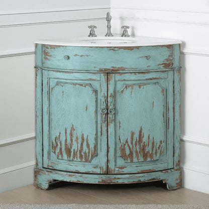 Benton Collection 24" Distressed Gray Corner Bathroom Vanity with White Quartz Top