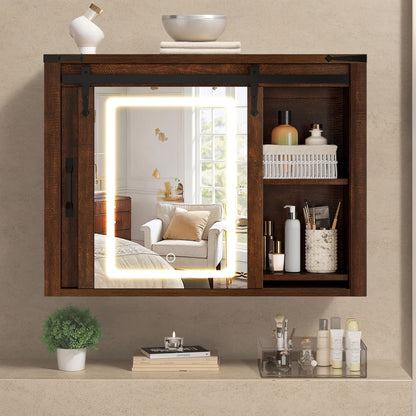 DWVO Bathroom Wall Cabinet with LED Lights Mirror, Medicine Cabinet with Door and Adjustable Shelf, White