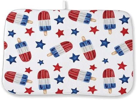 4th of July Dish Drying Mat 18x24 Inch Blue Red Ice Cream Stars Patriotic Drying Mat Independence Day Memorial Day Absorbent Dish Drying Pad Dish Rack Drainer Mats for Kitchen Dining Counter
