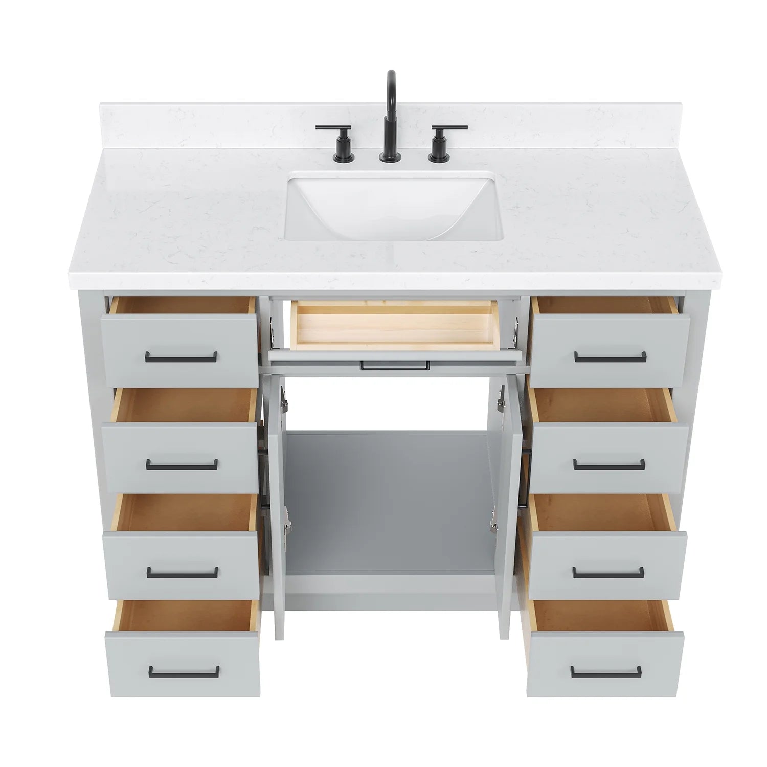 ARIEL Hepburn 48 Inch Rectangle Sink Bathroom Vanity With Carrara White Quartz Countertop 1.5 Edge In Grey