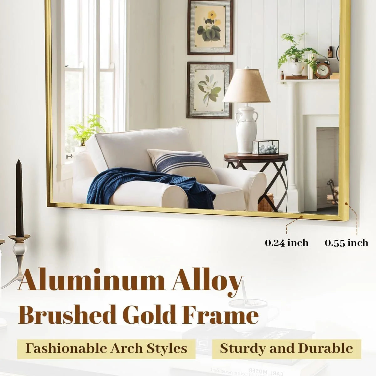 Lumora 32"x48" Arched Wall Bathroom Mirror Wall-mounted Mirror with Aluminum Frame,Gold
