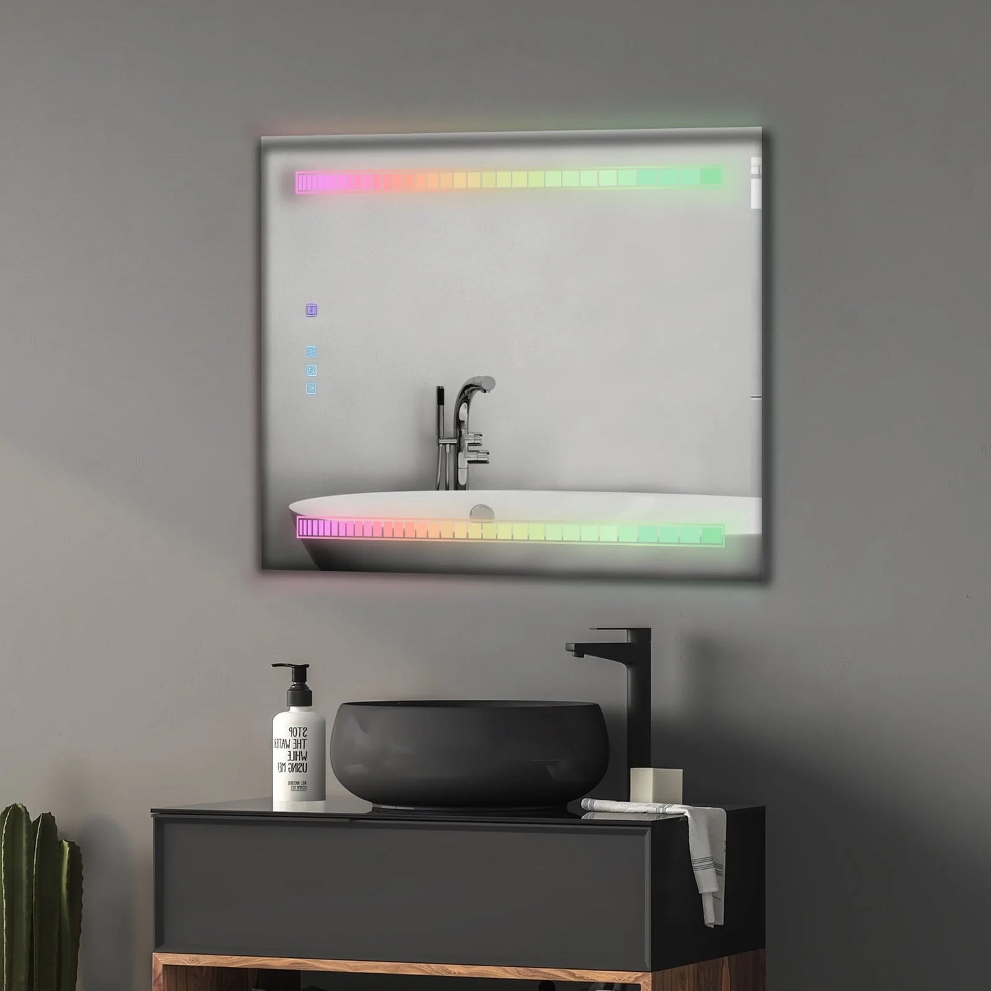 Ktaxon RGB LED Bathroom Mirror, Wall-Mounted Vanity Mirror with Lights, Wall Mirror Hanging Mirror with Anti-Fog Dimmable, Power-Off Memory, 36"x28" Silver