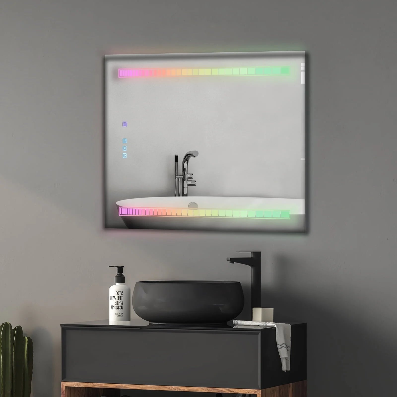 Ktaxon RGB LED Bathroom Mirror, Wall-Mounted Vanity Mirror with Lights, Wall Mirror Hanging Mirror with Anti-Fog Dimmable, Power-Off Memory, 36"x28" Silver