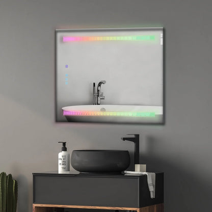 Ktaxon RGB LED Bathroom Mirror, Wall-Mounted Vanity Mirror with Lights, Wall Mirror Hanging Mirror with Anti-Fog Dimmable, Power-Off Memory, 36"x28" Silver