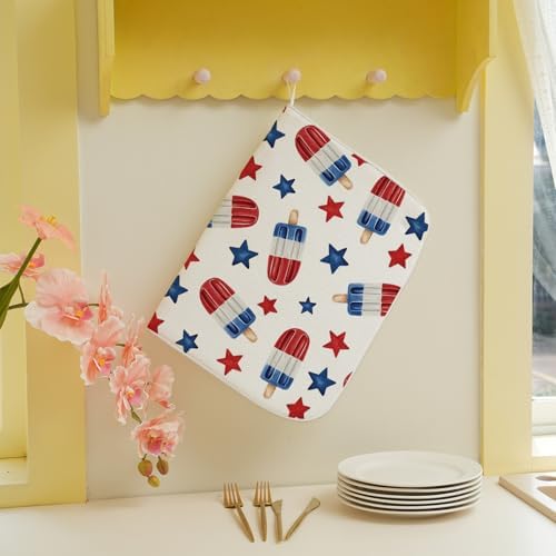 4th of July Dish Drying Mat 18x24 Inch Blue Red Ice Cream Stars Patriotic Drying Mat Independence Day Memorial Day Absorbent Dish Drying Pad Dish Rack Drainer Mats for Kitchen Dining Counter