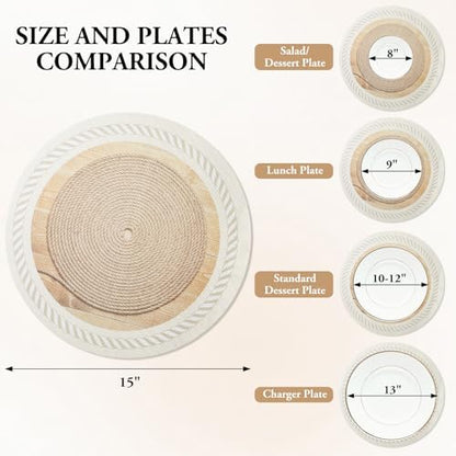 15 Inch Placemats Set of 4,Lace PVC Vinyl Round Place Mats,Non-Slip Waterproof Table Mats,Durable Washable Wipeable Placemats for Kitchen Dining Party Decor(4, Twisted Rope Braiding)