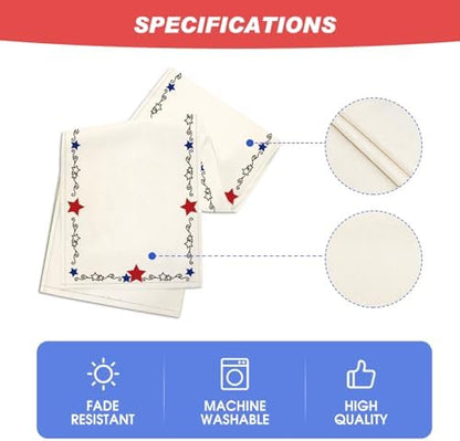 Artoid Mode Beige Patriotic Stars Border 210 GSM 4th of July Table Runner, Memorial Day Kitchen Dining Table Decoration for Home Party Decor 13x36 Inch