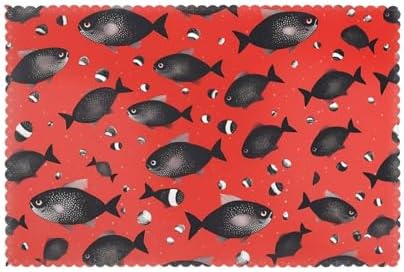 HJFCZH 6Pcs Heat Resistant Placemats, Thick & Wear-Resistant Table Mats for Dining, Home Kitchen Decor, Hotel Banquet, Washable Red Black Spot Fish Prints