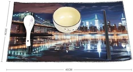 New York Night Placemats Set of 6 Heat Resistant Place Mats Washable Table Mat Anti Slip Dining Table Place Mat Wipeable Placemat for Kitchen Indoor Outdoor Party 18X12In