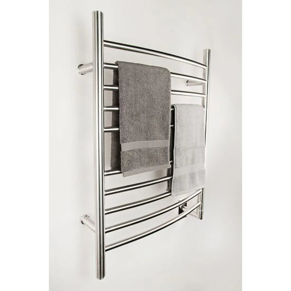 Amba Radiant Hardwired Curved Heated Towel Warmer Rack For Bathroom - Brushed, 150 Watts, 1.3 Amps, 120 Volts