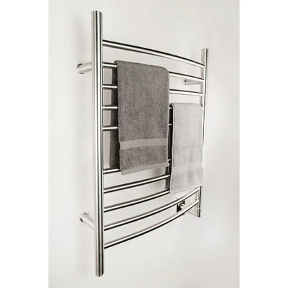 Amba Radiant Hardwired Curved Heated Towel Warmer Rack For Bathroom - Brushed, 150 Watts, 1.3 Amps, 120 Volts