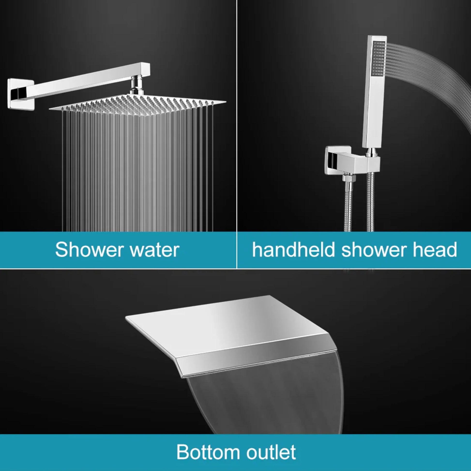 BWE Dual Shower Head Combo,12-inch High Pressure Rain Shower & Handheld Spray, with 59" Hose, 3-Way Diverter & Bathtub Spout Valve, Polished Chrome