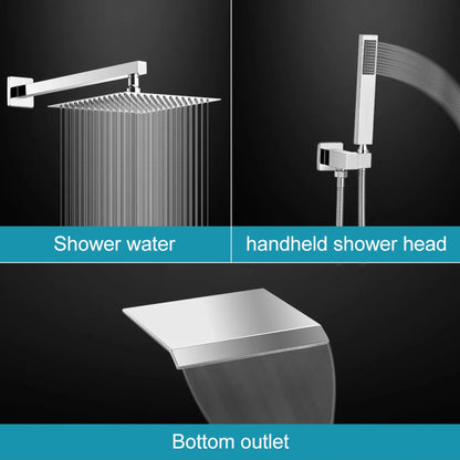 BWE Dual Shower Head Combo,12-inch High Pressure Rain Shower & Handheld Spray, with 59" Hose, 3-Way Diverter & Bathtub Spout Valve, Polished Chrome