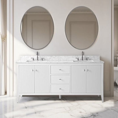 Vanity Art 72�� Double Sink Bathroom Vanity Cabinet with Engineered Marble Countertop