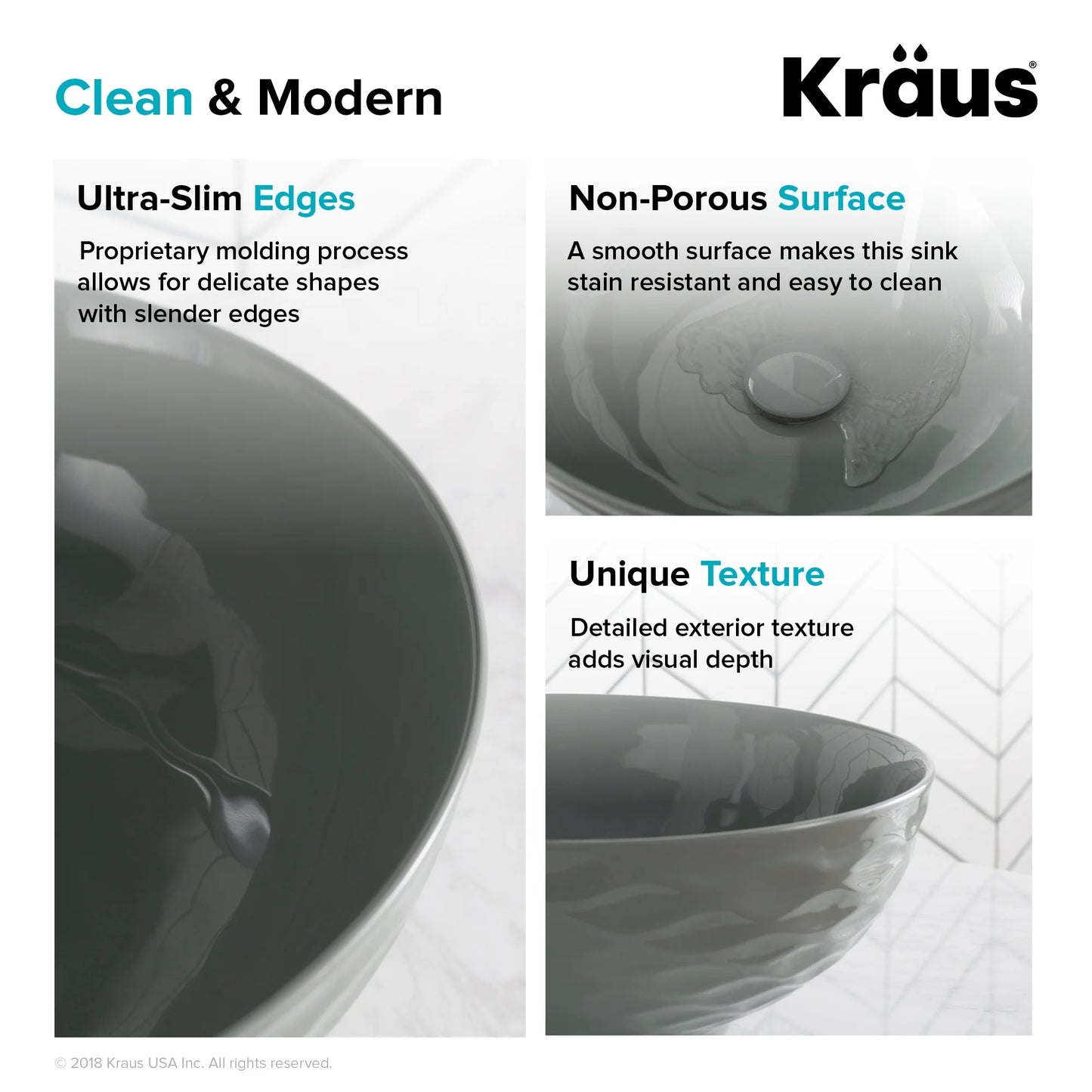KRAUS Viva Round Gray Porcelain Ceramic Vessel Bathroom Sink with Pop-Up Drain, 16 1/2 in. D x 5 1/2 in. H