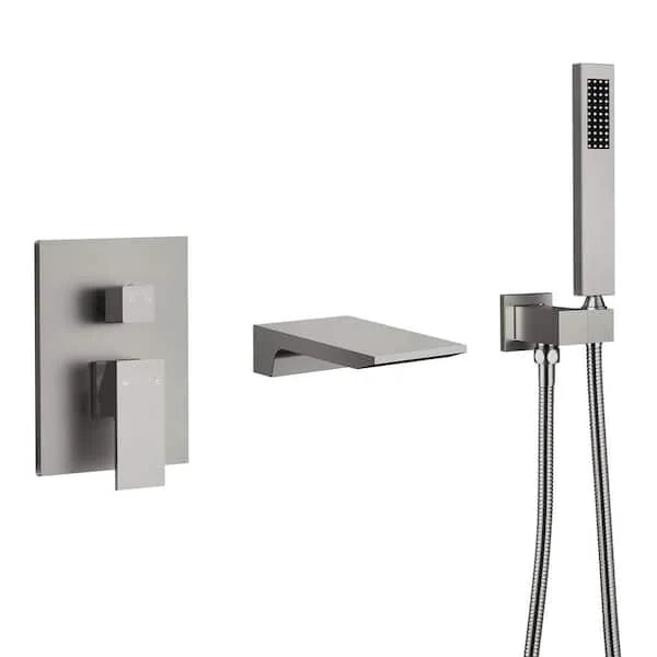 EVERSTEIN Single-Handle 2-Spray Tub and Shower Faucet with Waterfall Bathtub Faucet in Brushed Nickel (Valve Included)