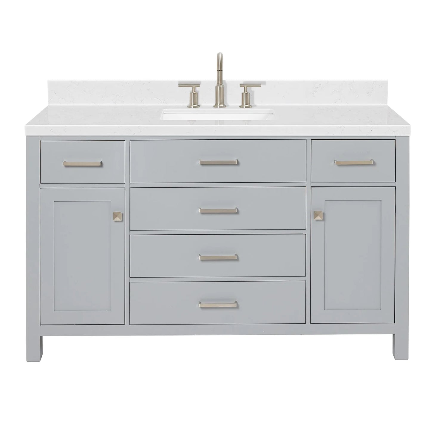ARIEL Bristol 54 Inch Single Rectangle Sink Bathroom Vanity With Carrara White Quartz Countertop 1.5 Edge In Grey