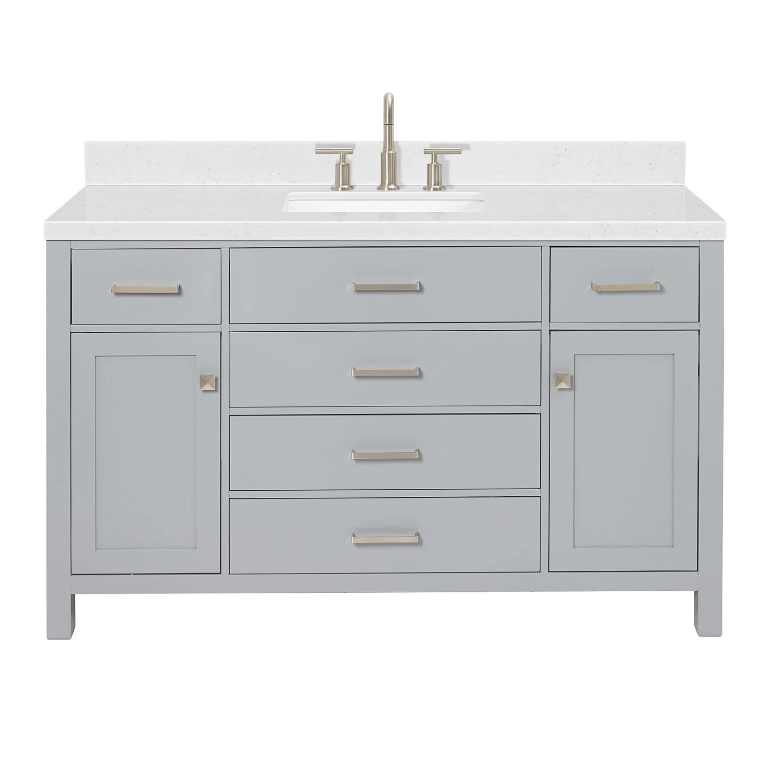 ARIEL Bristol 54 Inch Single Rectangle Sink Bathroom Vanity With Carrara White Quartz Countertop 1.5 Edge In Grey