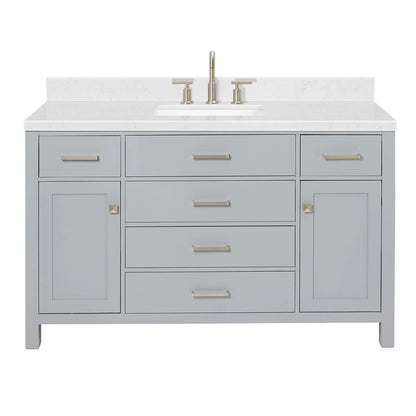 ARIEL Bristol 54 Inch Single Rectangle Sink Bathroom Vanity With Carrara White Quartz Countertop 1.5 Edge In Grey