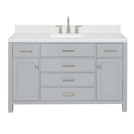 ARIEL Bristol 54 Inch Single Rectangle Sink Bathroom Vanity With Carrara White Quartz Countertop 1.5 Edge In Grey