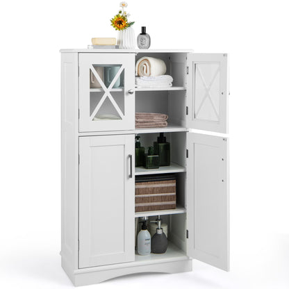 Costway Bathroom Storage Cabinet Linen Storage Cabinet with Doors and Adjustable Shelves White