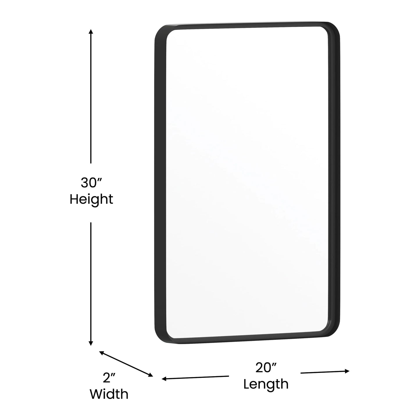 Emma + Oliver 20" x 30" Rectangular Wall Mirror with Black Frame, Silver Backing for Clarity and Shatterproof Glass for Entryways, Bathrooms & More