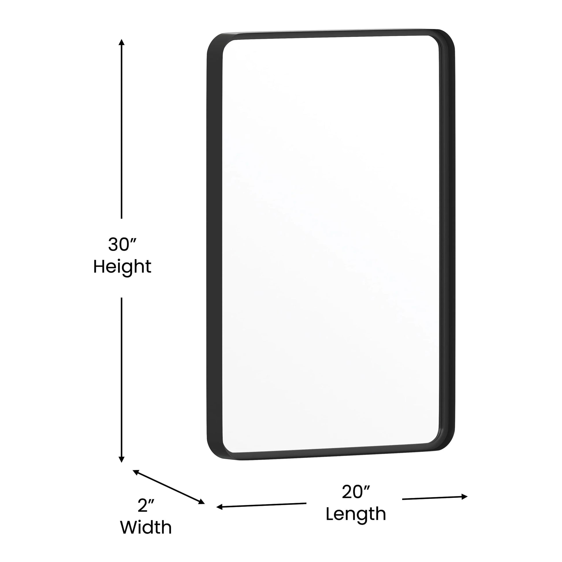 Emma + Oliver 20" x 30" Rectangular Wall Mirror with Black Frame, Silver Backing for Clarity and Shatterproof Glass for Entryways, Bathrooms & More