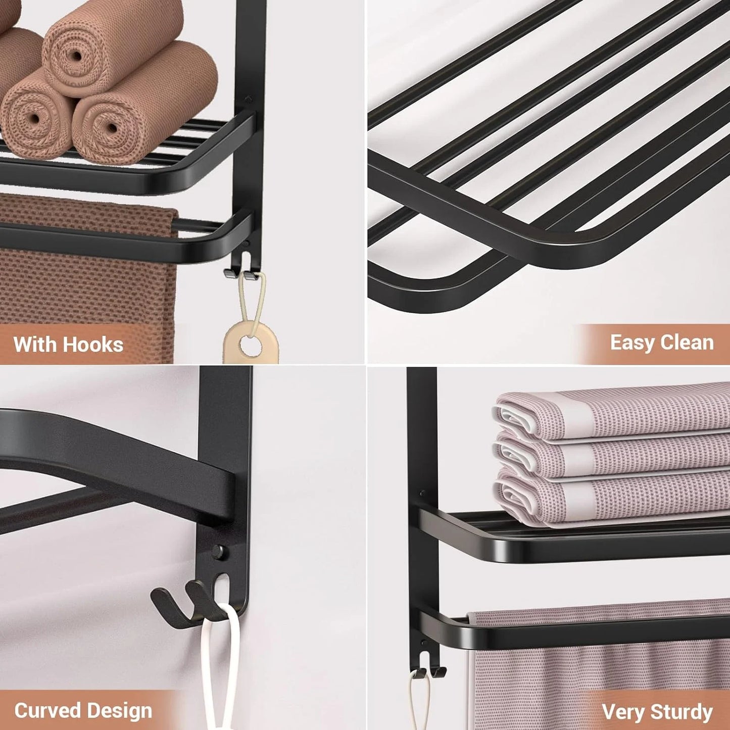 3-Tier Towel Racks for Bathroom with Towel Bars Multilayer Hotel Towel Shelf Stainless Steel Wall-Mounted Brushed Finish Holder with Towel Shelves 23 Inches