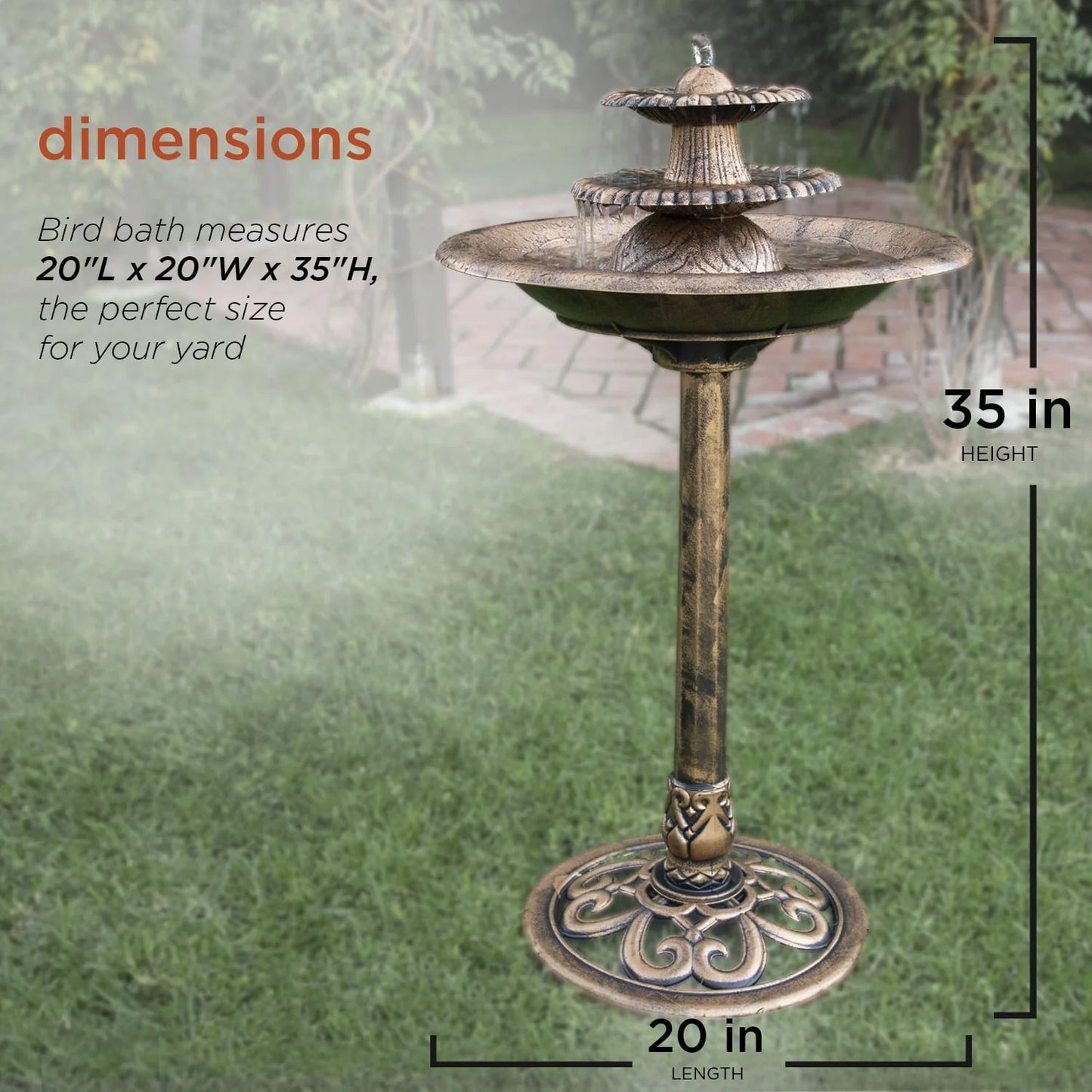 Alpine Corporation 3-Tiered Pedestal Outdoor Water Fountain and Bird Bath, Bronze