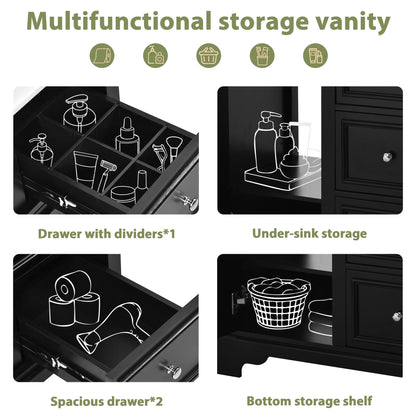 viswild 30" Bathroom Vanity with Ceramic Sink, Soft Close Drawers & Adjustable Shelf, Compact Freestanding Cabinet for Small Spaces, Black