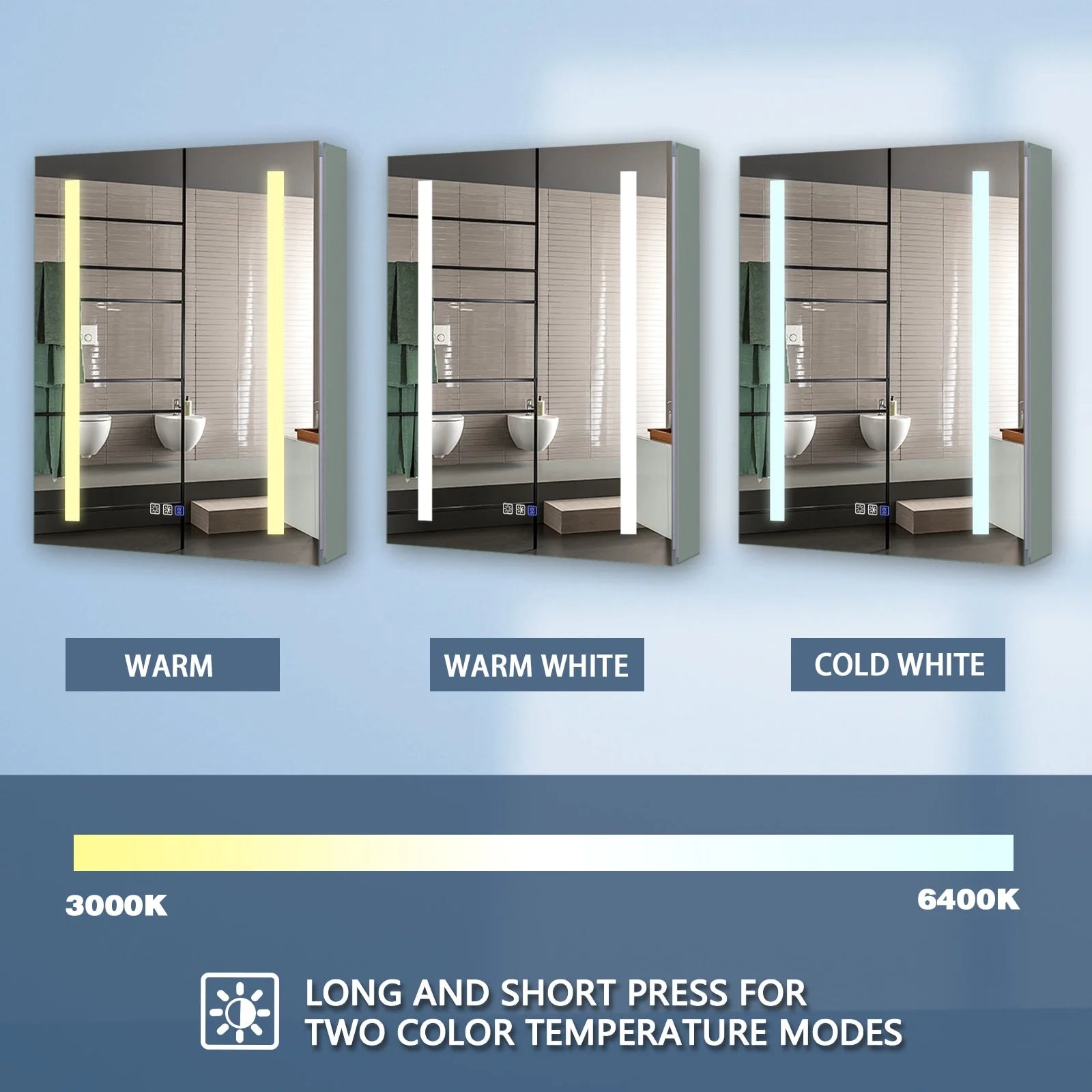 ExBrite 3 Touch Switch LED Lighted Bathroom Medicine Cabinet with Mirror, Recessed or Surface Mount, Defog, Stepless Dimming Right-hinged 20" x 26"