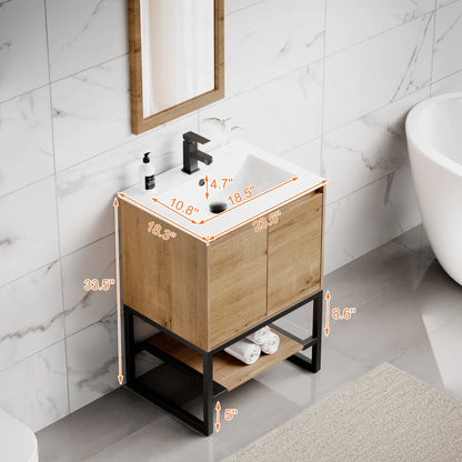 Eclife 24 Inch Freestanding Bathroom Vanity with Drop-In Sink Top, Water Efficient Faucet, Fast Drain, Overflow with Tiny Backsplash