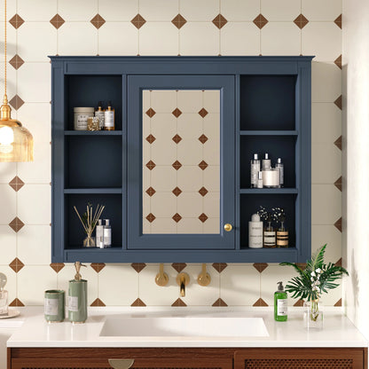 Furvclv Bathroom Wall Mirror Cabinet Modern Wall Mounted Cabinet Storage Organizer With Single Mirror Door 6 Open Shelves