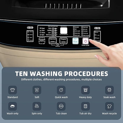 Top Load Washing Machine 17.7 lbs Full Automatic Clothes Washer with 10 Programs & 8 Water Levels for Apartment,Bathroom, Gold