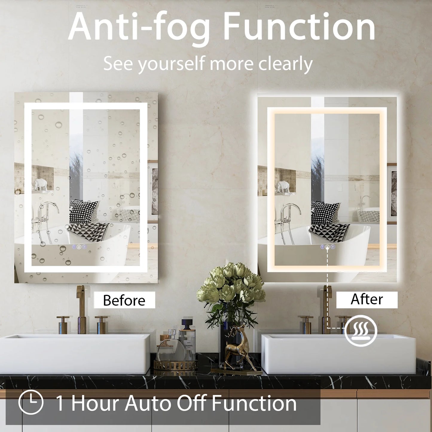 Costway 32'' x 24'' Bathroom Wall Mirror Makeup Mirror with Colorful Light Anti-Fog