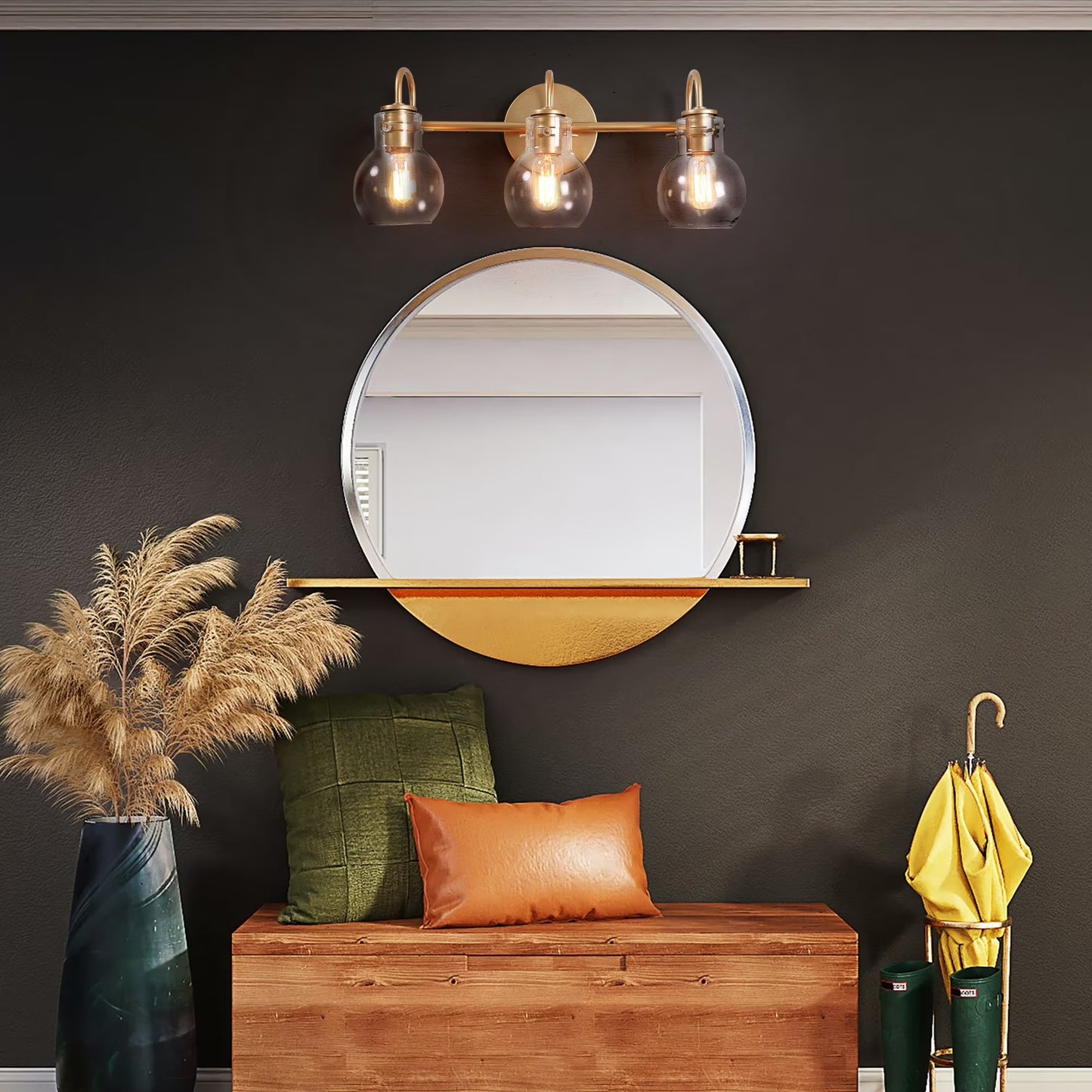 Carson Carrington Modern Gold 3-Light Bathroom Vanity Light Glass Wall Sconce 3-Light, Black 3-Light/ L22"xW7"xH9" Black 13 to 24 Inches 4 to 8 Inches