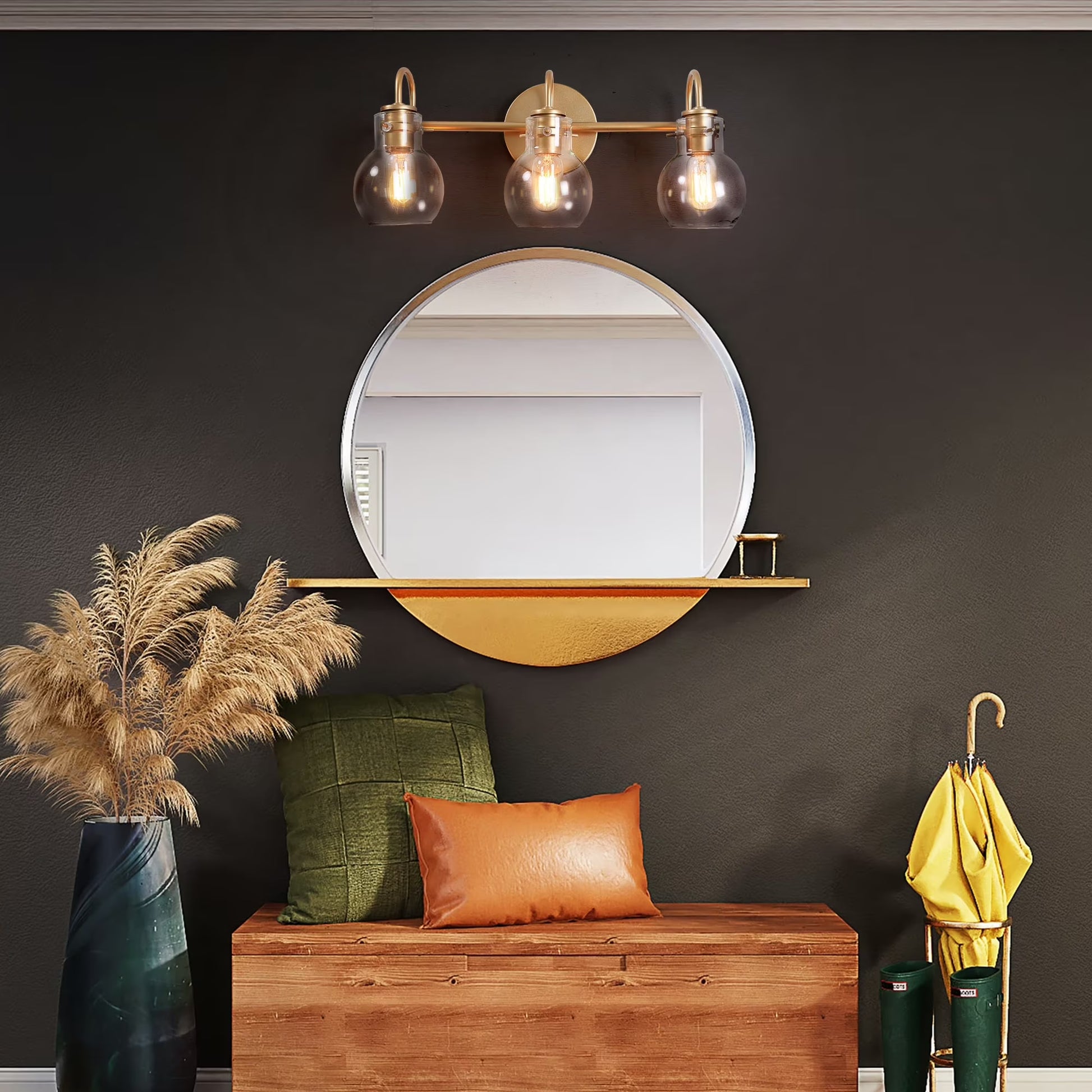 Carson Carrington Modern Gold 3-Light Bathroom Vanity Light Glass Wall Sconce 3-Light, Black 3-Light/ L22"xW7"xH9" Black 13 to 24 Inches 4 to 8 Inches