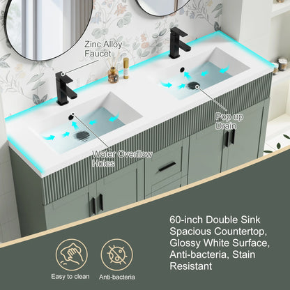 Eclife 60" Double Sink Bathroom Vanity with Resin Sink Top and Zinc Alloy Faucet
