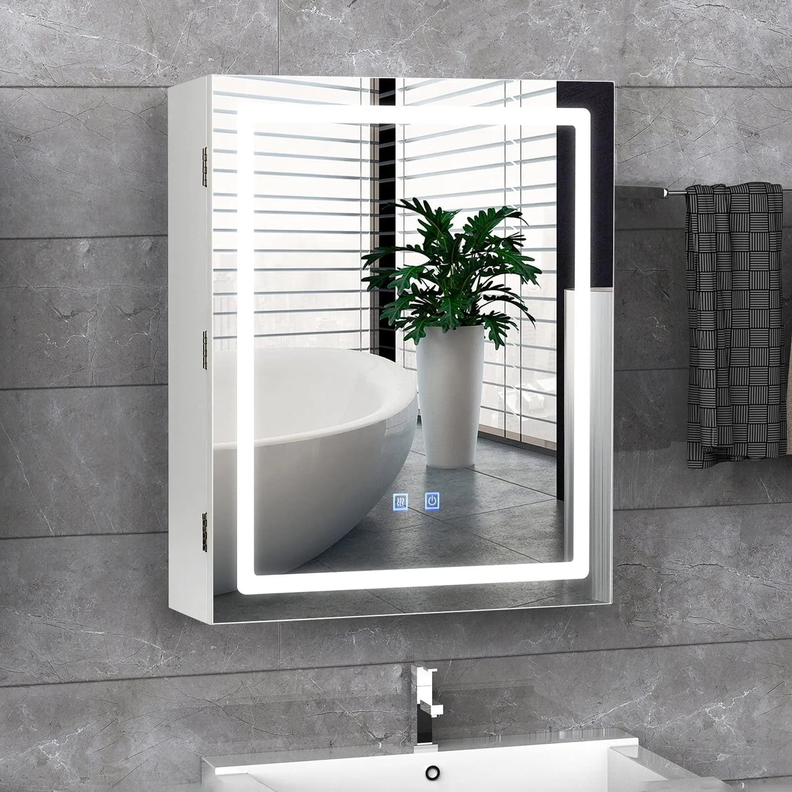 RichYa Bathroom Cabinet Wall Mounted Mirror Medicine Cabinet with LED Lights Adjustable Shelf, Defogger, Memory 3-Color Mode, Dimmer, Anti-Fog