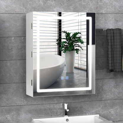 RichYa Bathroom Cabinet Wall Mounted Mirror Medicine Cabinet with LED Lights Adjustable Shelf, Defogger, Memory 3-Color Mode, Dimmer, Anti-Fog