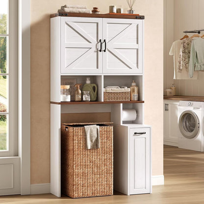 Frhnenha Over The Toilet Storage Cabinet with Pulley, Bathroom Storage Cabinet, with Adjustable Shelf and Open Shelf for Bathroom, Restroom, Laundry, White