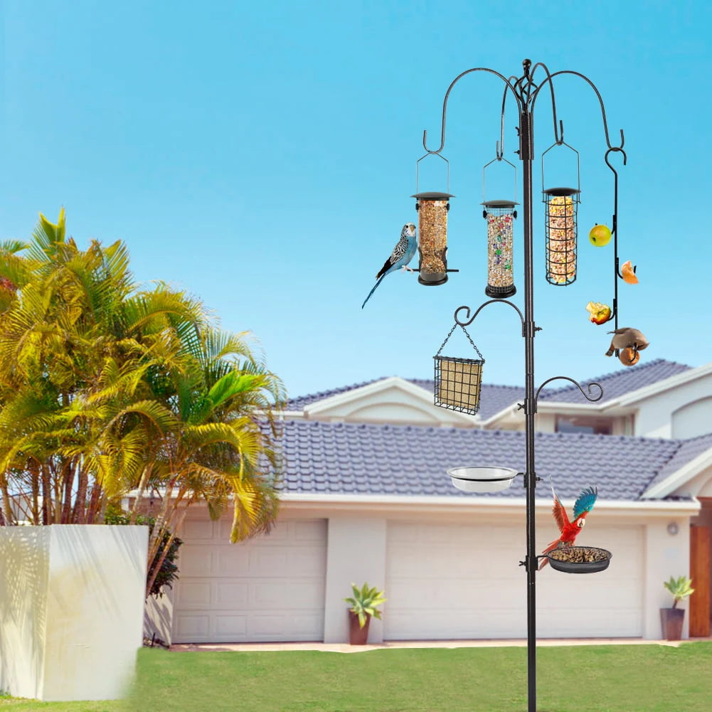 Urban Deco Bird Feeding Station,A Set with 6 Bird Feeders Hanging,Bird Feeder Poles Kit Premium Bird Bath for Attracting Wild Birds,Black