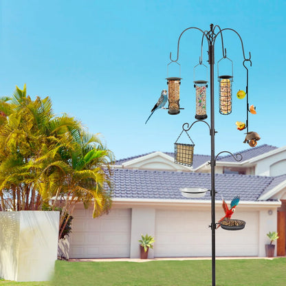 Urban Deco Bird Feeding Station,A Set with 6 Bird Feeders Hanging,Bird Feeder Poles Kit Premium Bird Bath for Attracting Wild Birds,Black