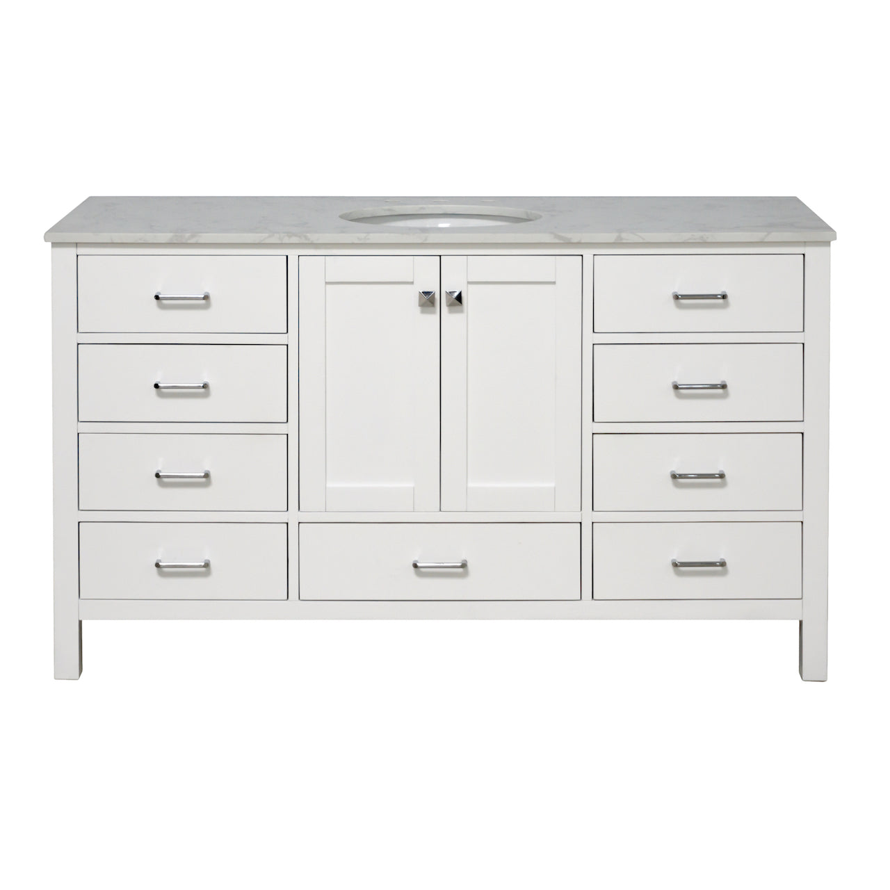 Horizon 60" Single Bathroom Vanity with White Cabinet and Engineered Carrara Top