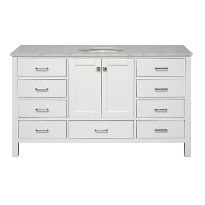 Horizon 60" Single Bathroom Vanity with White Cabinet and Engineered Carrara Top