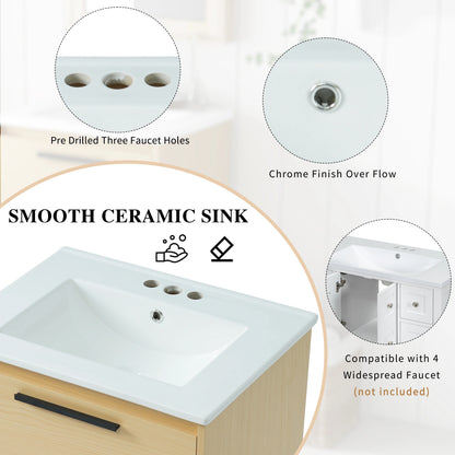 Harper & Bright Designs 24" Bathroom Vanity with Sink Set, Bathroom Vanity Cabinet with Ceramic Top and Drawer, Natural