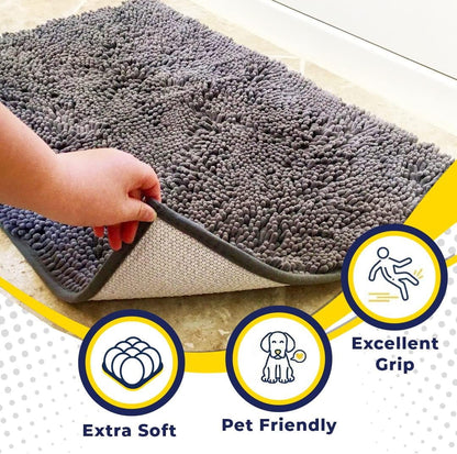 (4 pack) Muddy Mat® SHOWN ON TV Highly Absorbent Microfiber Door Mat and Pet Rug Non Slip Thick Washable Area and Bath Mat Soft Chenille for Kitchen Bathroom Bedroom Indoor and Outdoor - Grey Medium 30"X19"