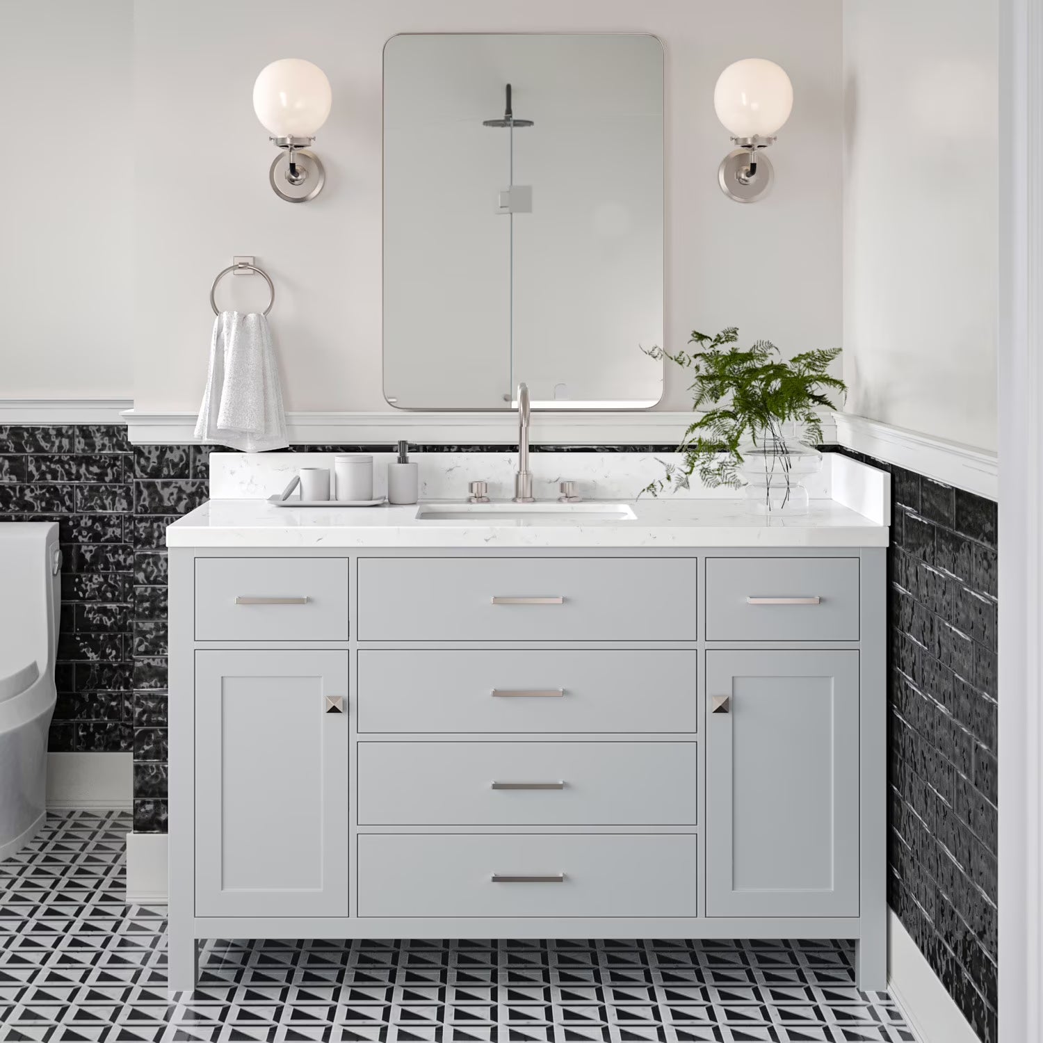 ARIEL Bristol 54 Inch Single Rectangle Sink Bathroom Vanity With Carrara White Quartz Countertop 1.5 Edge In Grey